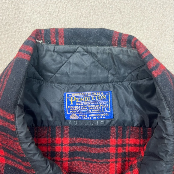 Pendleton Shirt Mens Large Red Plaid Flannel Wool Board USA Vintage Flaw - Picture 4 of 11